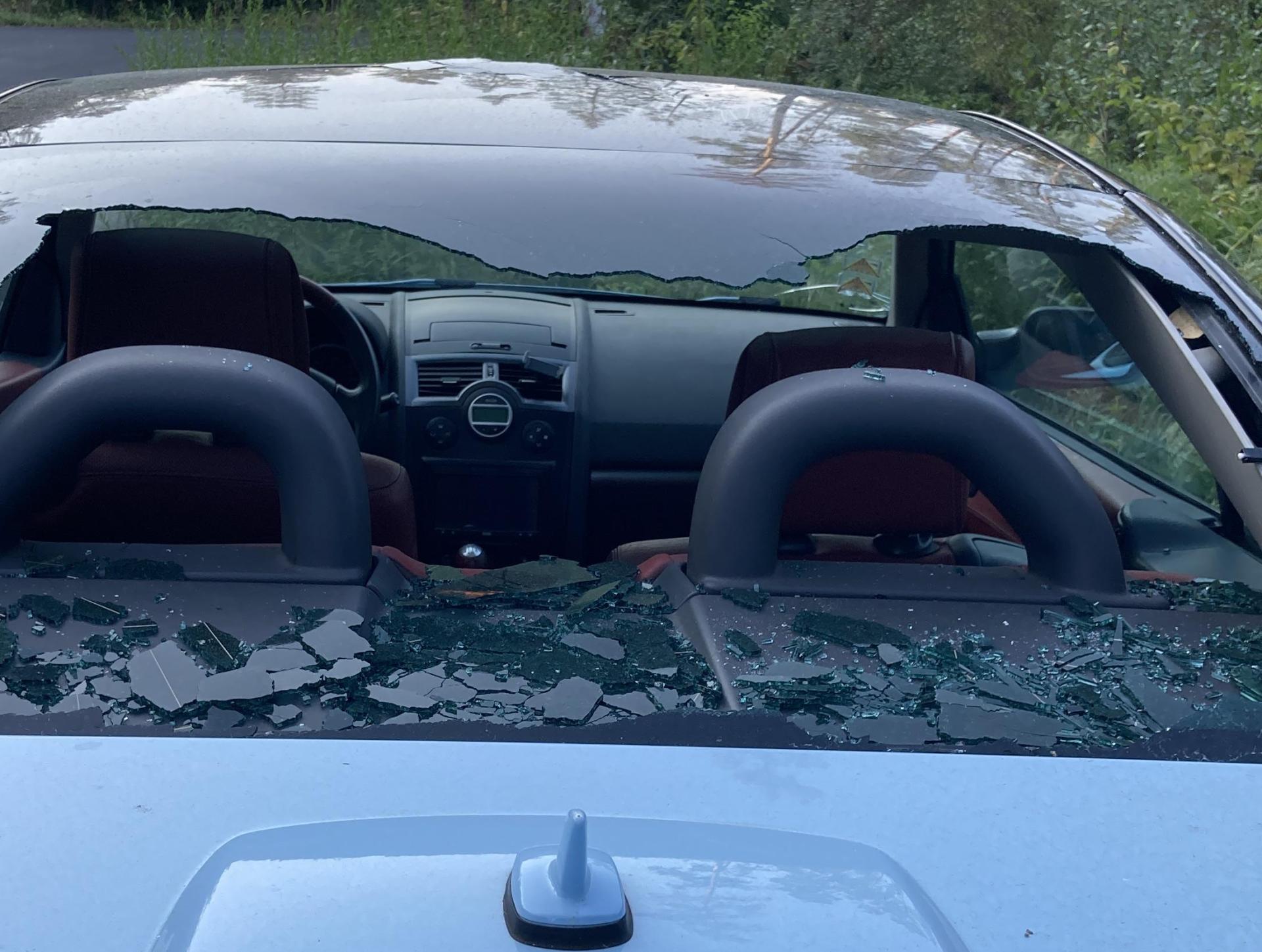 In der Heckscheibe des demolierten Renault klafft nun ein riesiges Loch.  (Bild: Polizei Neustadt/WN)