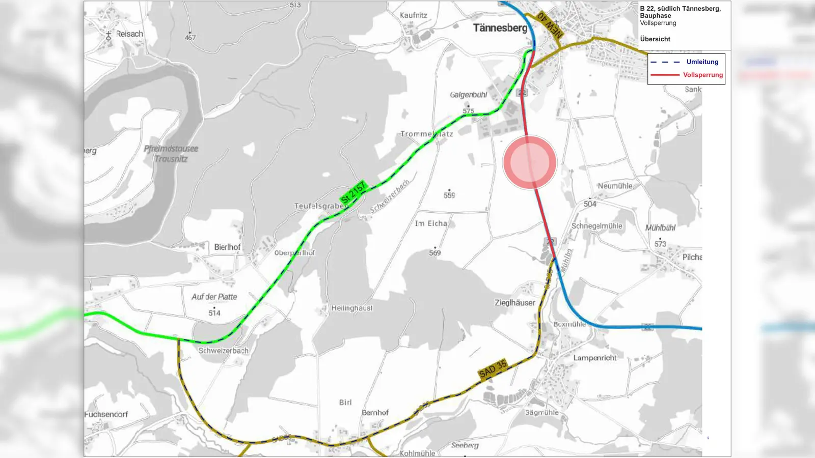 Die Fahrbahnerneuerung auf der B22 bei Tännesberg beginnt. (Grafik: Staatliches Bauamt Amberg-Sulzbach )