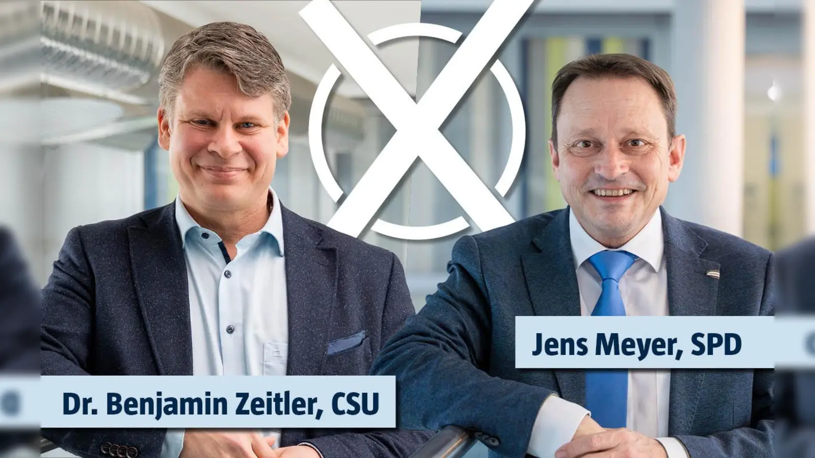 Zeitler gegen Meyer: Die beiden Kontrahenten haben die meisten Stimmen bekommen und treten nun in einer Stichwahl gegeneinander an. (Bildmontage: Franka Eichl)