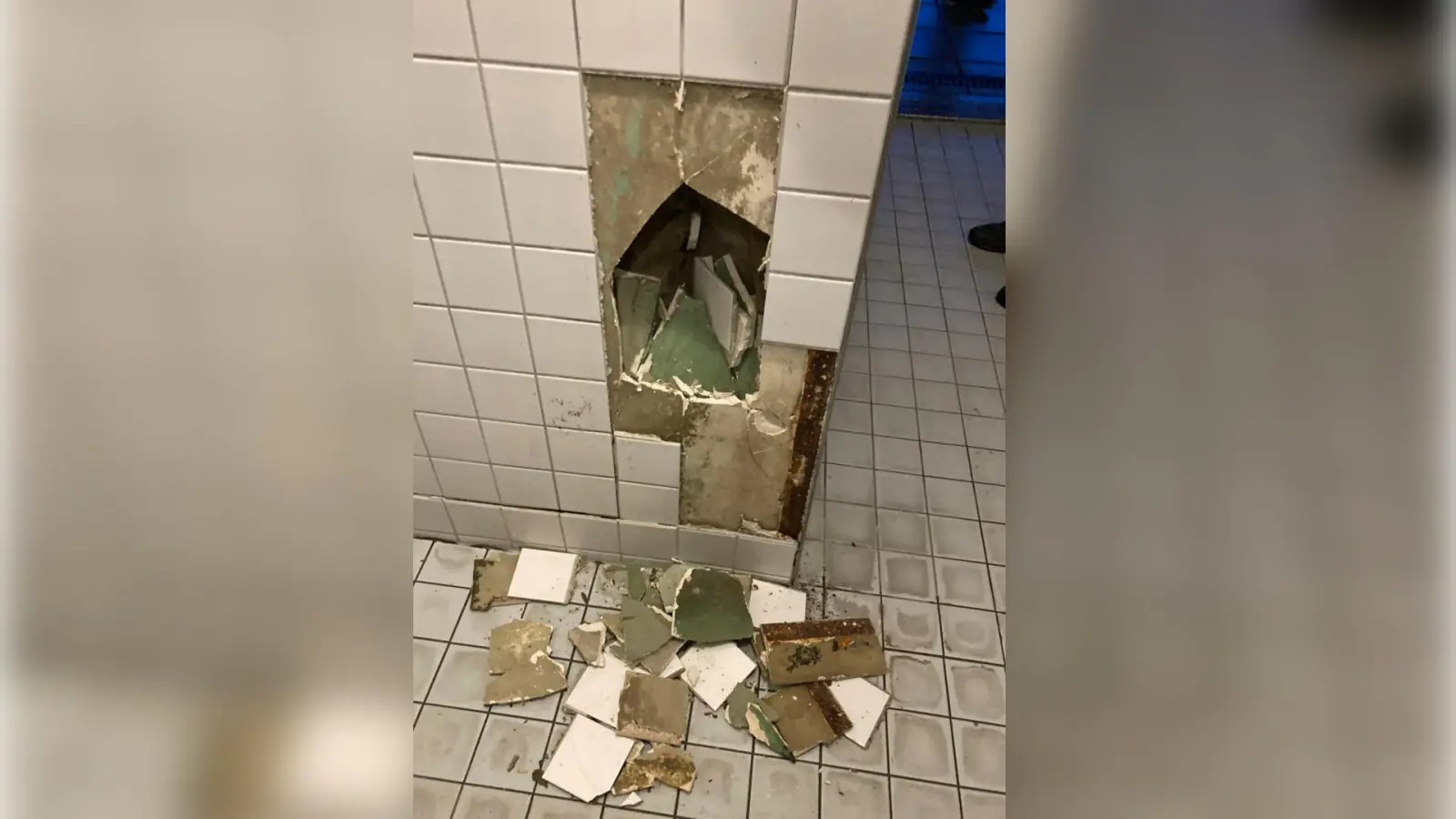 Bereits vor ein paar Wochen zerstörten Unbekannte die Trennwände der Toilette.  (Bild: Polizeiinspektion Neustadt a. d. Waldnaab )