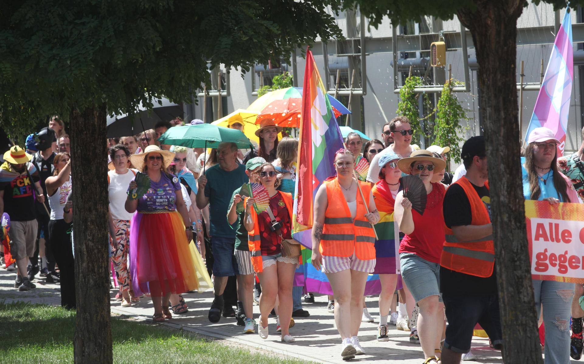 Ein bunter Zug formierte sich beim Christopher Street Day in Schwandorf. Die Demonstranten setzten sich die für Vielfalt, Akzeptanz und Gleichstellung aller Menschen ein.  (Bild: Rudolf Hirsch)