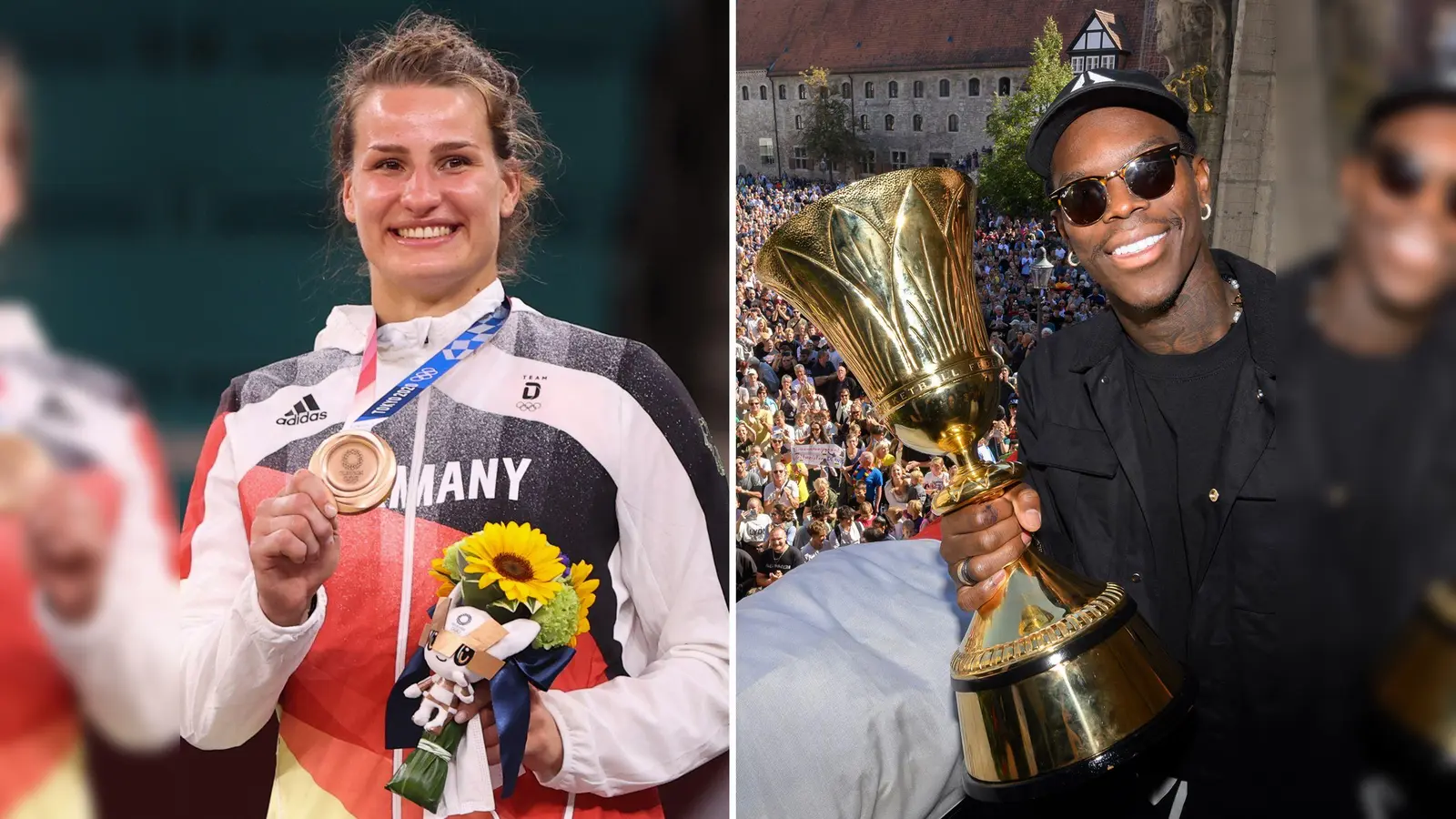 Werden die deutsche Fahne in Paris tragen: Judoka Anna-Maria Wagner und Basketballer Dennis Schröder. (Bild: Julian Stratenschulte/Oliver Weiken/dpa)