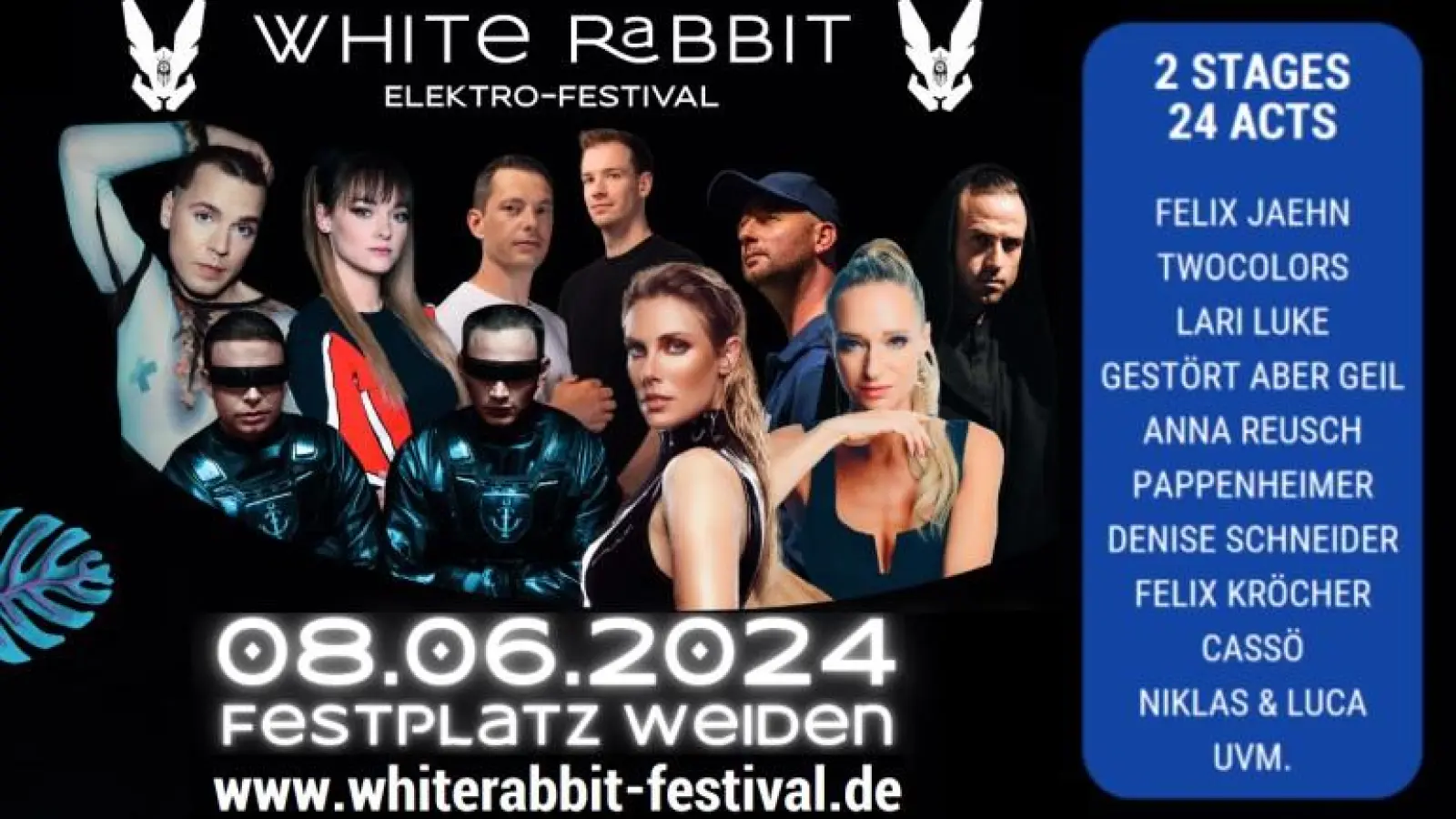 Erlebe bekannte Namen der Elektroszene live auf der Bühne des „White Rabbit” Festivals - von Felix Jaehn über Anna Reusch bis hin zu Cassö und vielen mehr. (Bild: White Rabbit Festival)