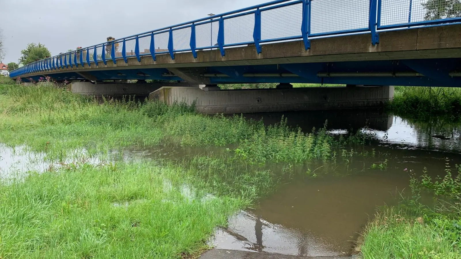 Stellenweise trat die Haidenaab bei Pressath leicht über die Ufer. Am Dienstag erreichte der Wasserstand mehr als 110 Zentimeter über Pegelnullpunkt und damit Meldestufe 2.  (Bild: Gabi Schönberger)