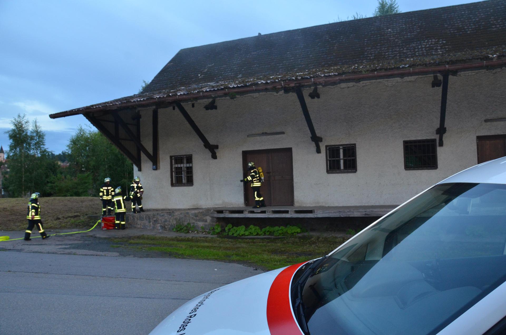 Aus einem seit Jahrzehnten verwaisten Lagerhaus stieg plötzlich Rauch auf. Bei dem Einsatz verletzte sich ein Feuerwehrmann.  (Bild: dob)