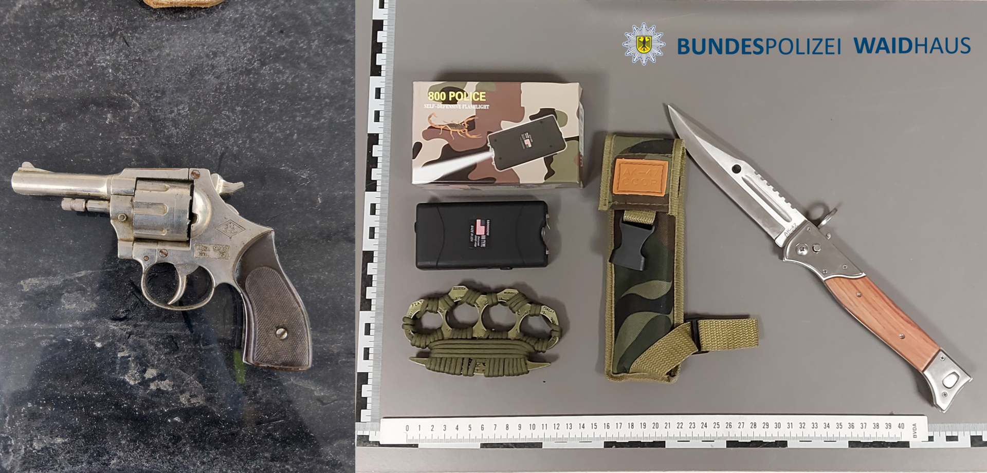 Neben Waffen entdeckten die Beamten bei ihren Kontrollen auch verschiedene Drogen.  (Bild: Bundespolizei)