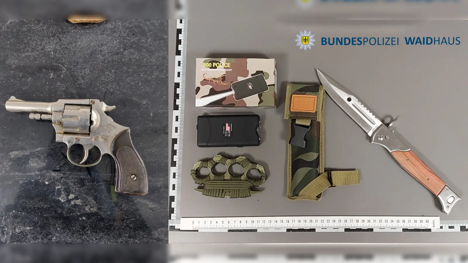 Neben Waffen entdeckten die Beamten bei ihren Kontrollen auch verschiedene Drogen.  (Bild: Bundespolizei)