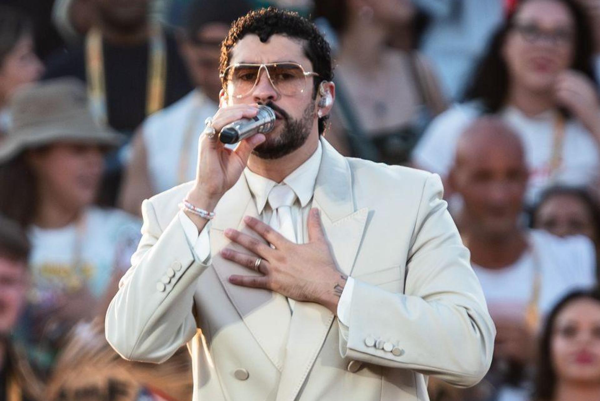 Ein Konzert von Bad Bunny musste wegen eines Hagelschauers abgebrochen werden.  (Archivbild: Mirko Fava/Tsck/LPS via ZUMA Press Wire/dpa)